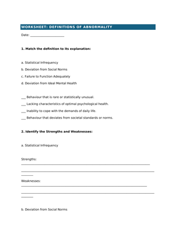 Definitions of Abnormality Lesson