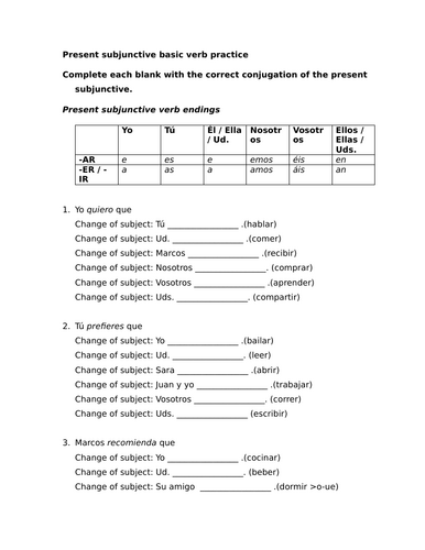 Present subjunctive basic verb practice