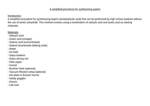 Making aspirin - simplified method - no anhydride