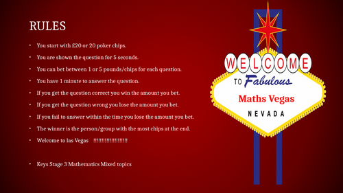 KEY Stage 3 Maths Vegas Quiz