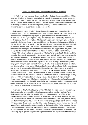 Grade A* Othello Love Essay