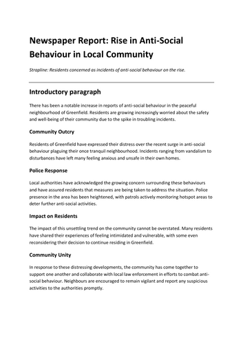 Newspaper Report: Rise in Anti-Social Behaviour in Local Community