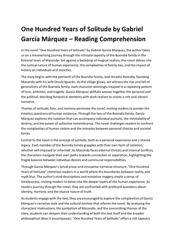 One Hundred Years of Solitude by Gabriel García Márquez – Reading Comprehension