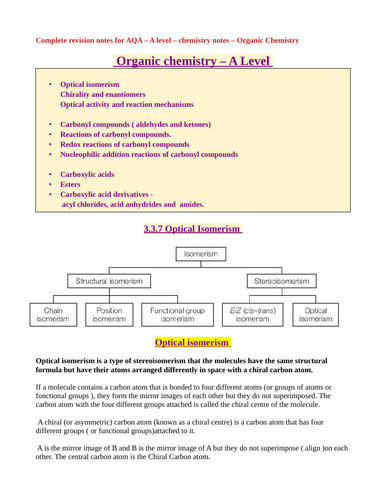 AQA - A level complete organic chemistry notes- Carbonyl compounds, Carboxylic acids and derivaties