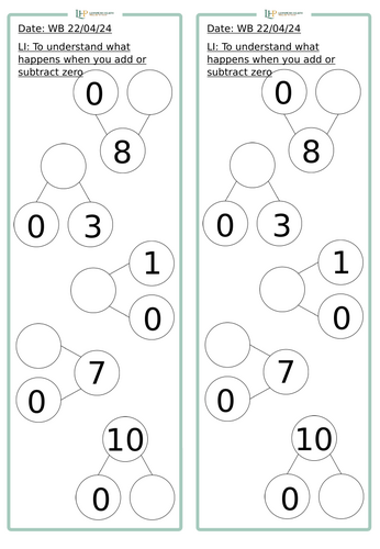 Year 1 To Add or Subtract Zero
