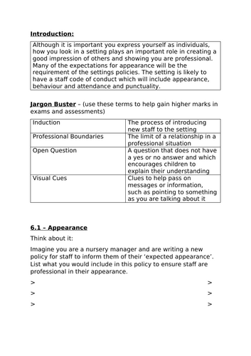 Content Area 6 -Expectations of the Early Years Practitioner -  L1/2 Tech Award in Child Development