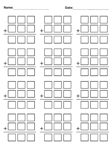 blank 3 digit addition worksheets - Three digit addition regrouping template
