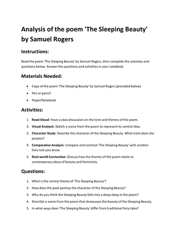Analysis of the poem 'The Sleeping Beauty' by Samuel Rogers