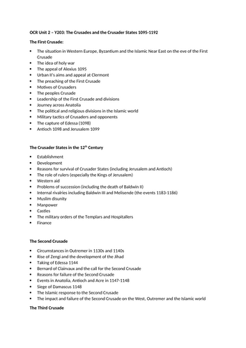 THE FALL OF JERUSALEM (A Level OCR History) Crusades Revision Notes