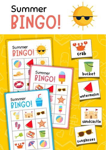 Summer Bingo Game | Summer Vocabulary Bingo | Printable ESL EFL Game