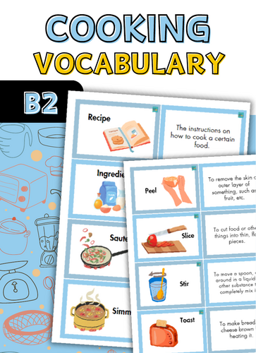 Cooking vocabulary. Guess the word game. Names of common cooking verbs B2.