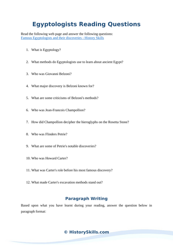 Famous Egyptologists Reading Questions Worksheet