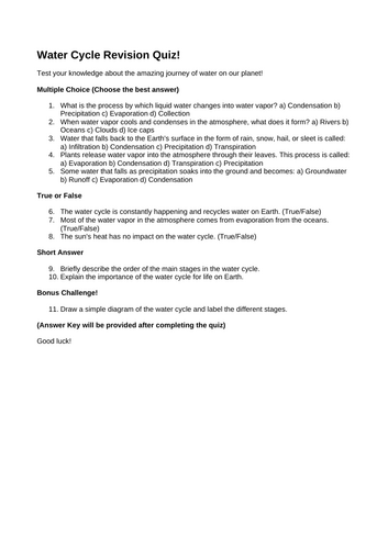 Water Cycle Revision Quiz