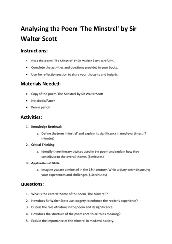 Analysing the Poem 'The Minstrel' by Sir Walter Scott