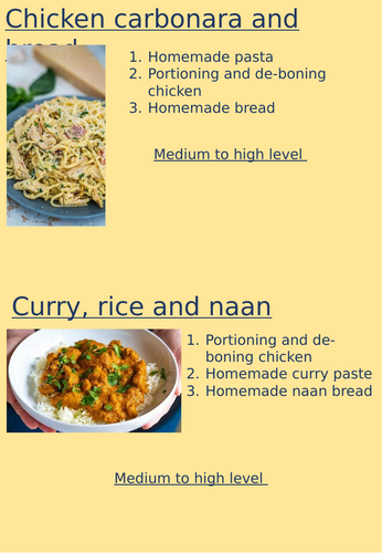 WJEC hospitality and catering dishes booklet