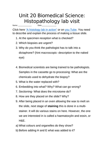 BTEC National Applied Science Unit 20 Biomedical Science Histopathology activity with answers video.