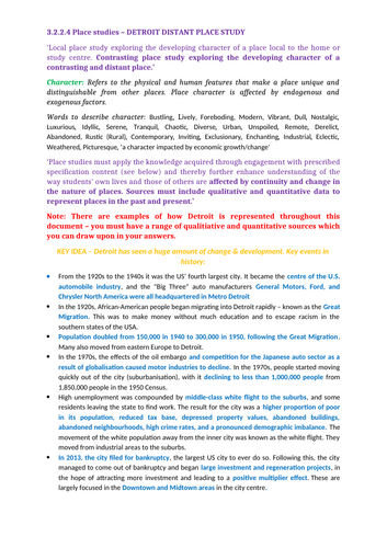 Detroit Distant Place Study (AQA A level Geography  - Changing Places)