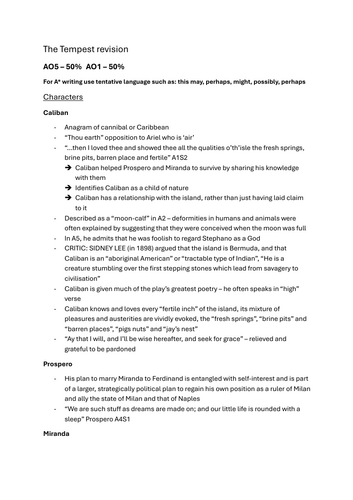 The Tempest revision notes