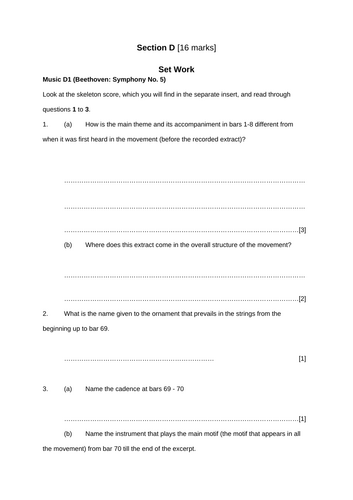 IGCSE Music Questions  D1-D2 (Beethoven only) for the exam 2025