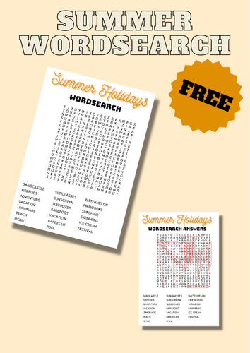 End of Term Summer Holidays Wordsearch