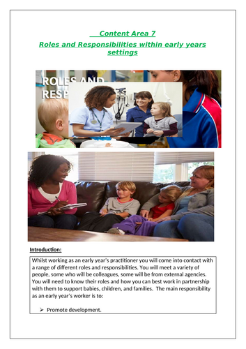 Booklet for Content Area 7 - Level 1/2 Tech Award in Child Development and  Care in  Early Years