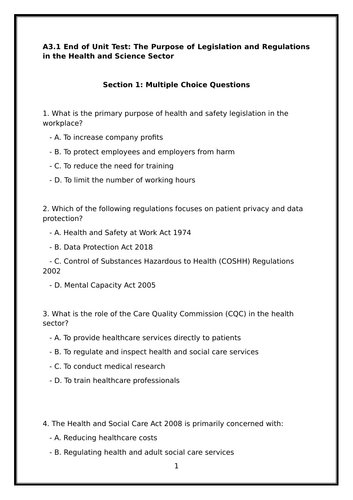 T Level Health A3 end of topic tests and worksheets