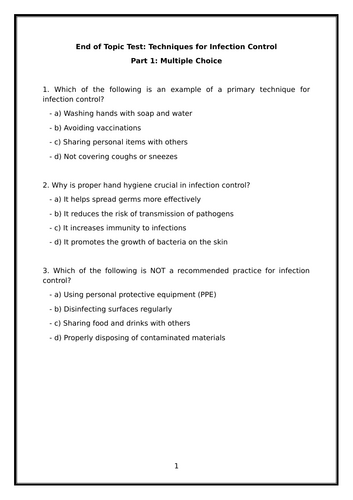 T level health A10 end of topic tests and worksheets