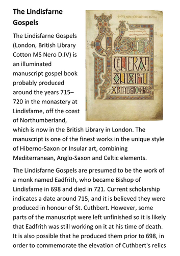 The Lindisfarne Gospels Handout