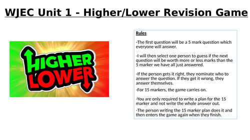 WJEC GCSE RE Higher/Lower Revision Game | Teaching Resources