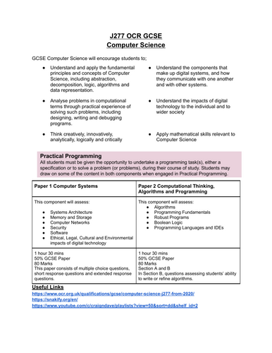 OCR GCSE J277 Parent Fact Sheet