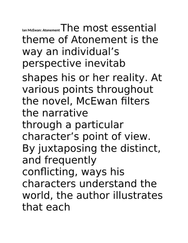 "Atonement" by Ian McEwan: A LEVEL ENGLISH LITERATURE