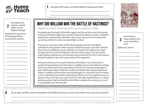 The Battle of Hastings Guided Reading Task