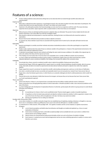 Alevel Psych - RSM: Features of a science