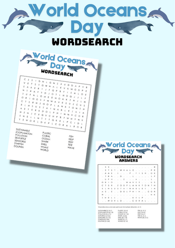 World Oceans Day Wordsearch - End of Year Activity