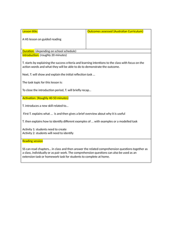 Guided reading lesson template