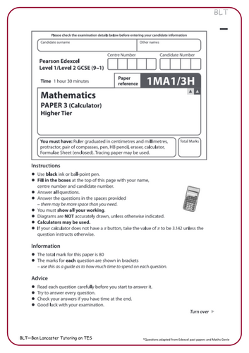 Higher Edexcel GCSE Predicted Maths Paper 3 - 2024