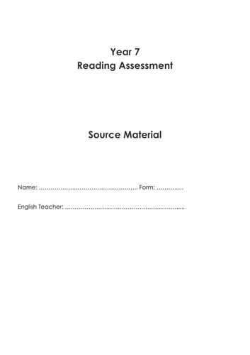 KS3 Reading End of Year Exam/Assessments