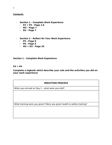 BTEC L3 Business - Unit 23 Assignment 2 - Template (Work Experience)