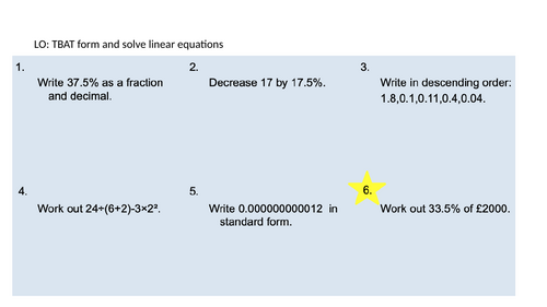 Unit 6 Algebra skills