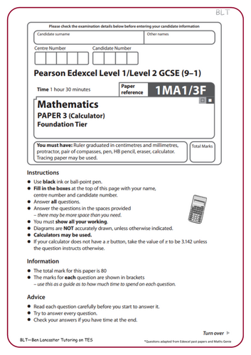 Foundation Edexcel GCSE Predicted Maths Paper 3 - 2024