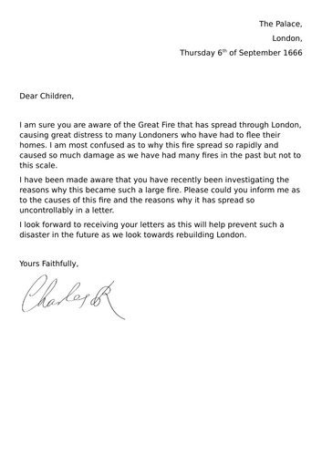 Letter from King Charles about the Great fire