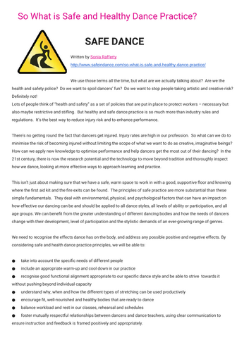 KS3 Dance- Safe Dance worksheet