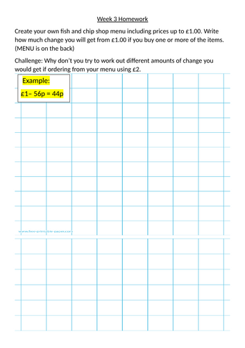 Year 2/3 Money Homework