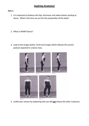 KS3 Dance anatomy worksheet