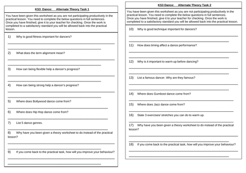 KS3 Dance- alternate theory task