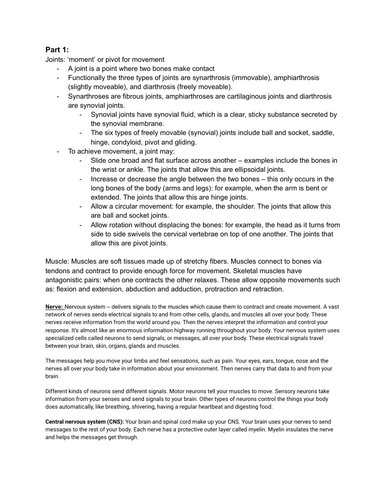 Movement (muscles and joints)