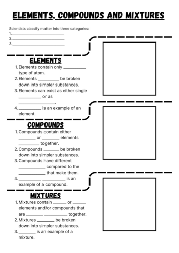 Elements, Compounds and Mixtures Worksheet Bundle