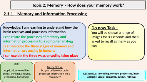 Edexcel GCSE 9 - 1 Psychology - Memory - Memory and Information Processing