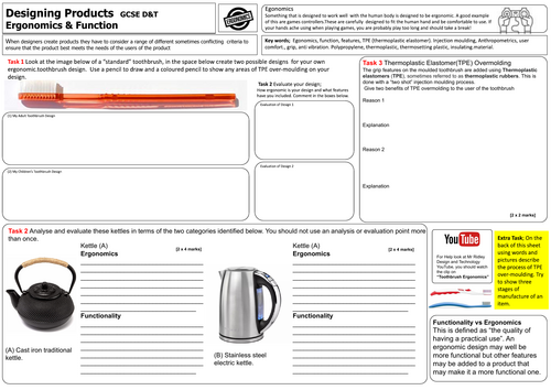 Ergonomics Design & Technology Toothbrush GCSE revision activity worksheet cover