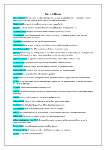 GCSE Biology Key words